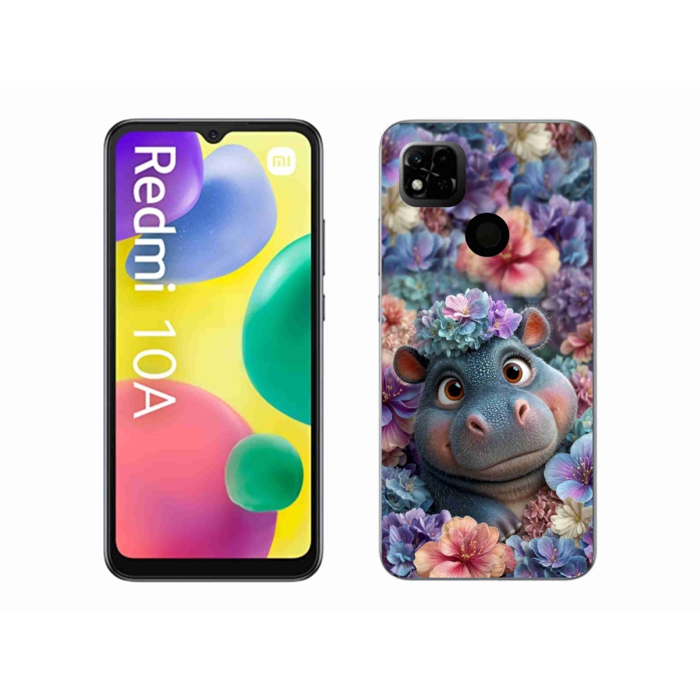 Gél borító mmCase a Xiaomi Redmi 10A számára - víziló virágokban