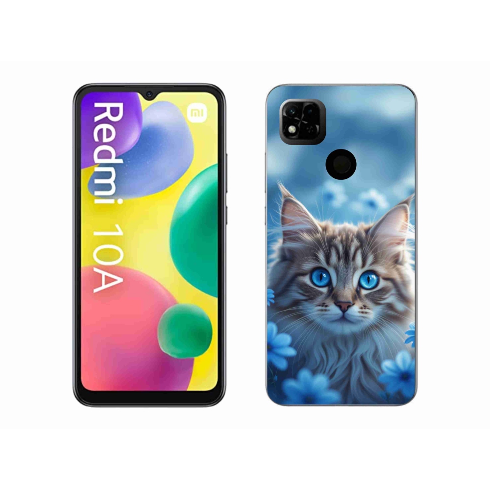 Gél borítás mmCase a Xiaomi Redmi 10A számára - cica kék virágokkal