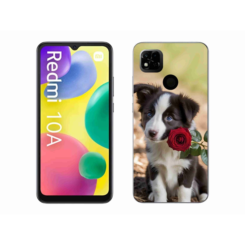 Gél borító mmCase a Xiaomi Redmi 10A számára - aranyos border collie rózsával