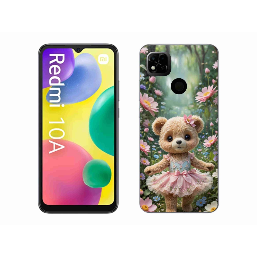 Gél borítás mmCase a Xiaomi Redmi 10A számára - aranyos mackó virágokkal