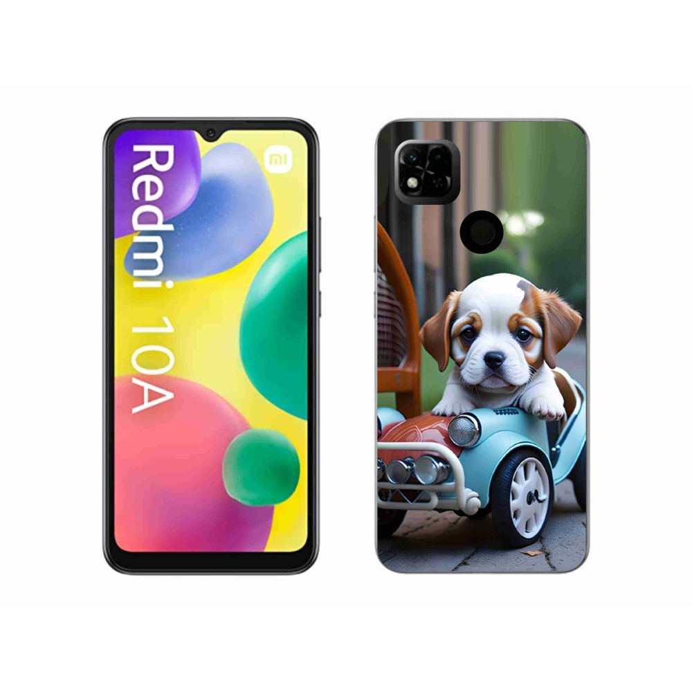 Gél borító mmCase a Xiaomi Redmi 10A - kiskutya retro autóban