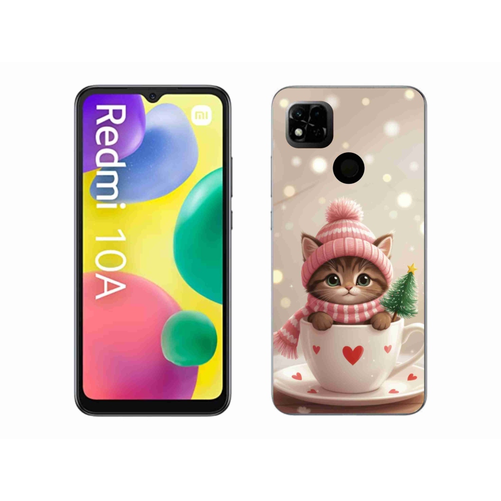 Gél borítás mmCase a Xiaomi Redmi 10A számára - Karácsonyi cica a csészében