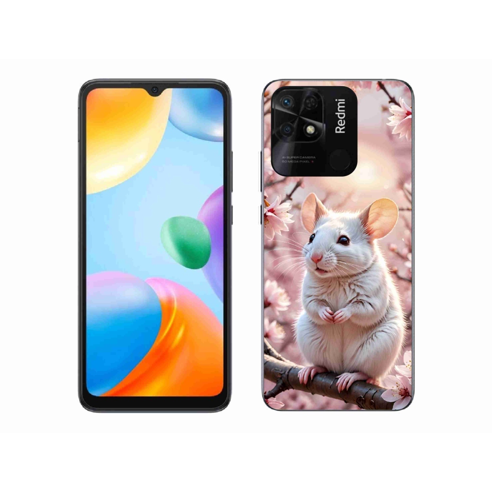 Gél borító mmCase a Xiaomi Redmi 10C-hez - fehér egér az ágon