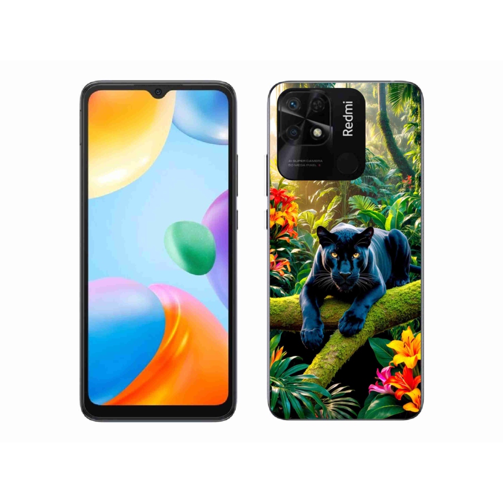 Gél borító mmCase a Xiaomi Redmi 10C-hez - fekete párduc a dzsungelben
