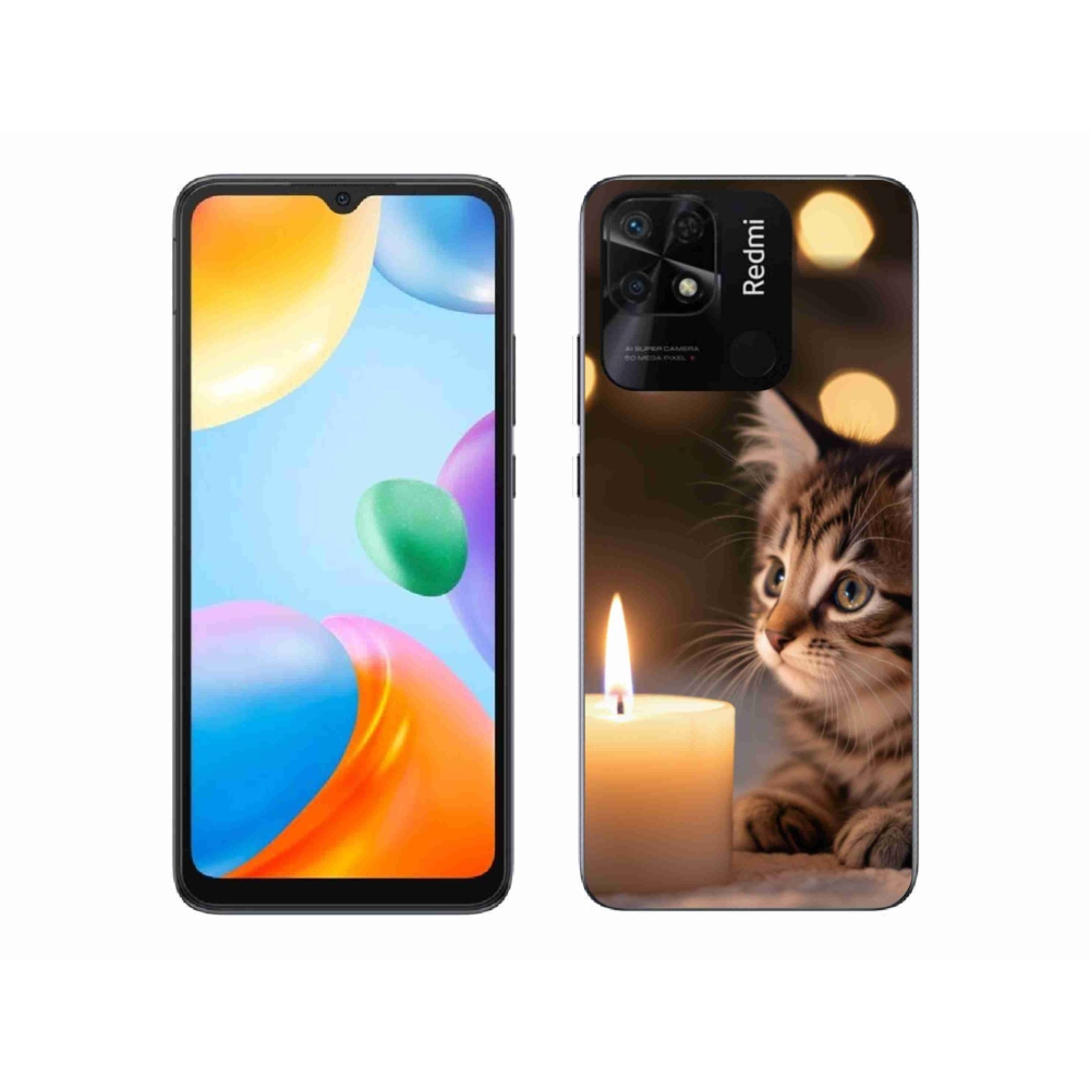 Gél borító mmCase a Xiaomi Redmi 10C-hez - cica és gyertya