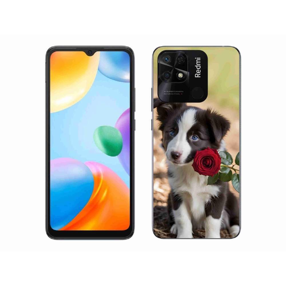 Gél borító mmCase a Xiaomi Redmi 10C-hez - aranyos border collie rózsával