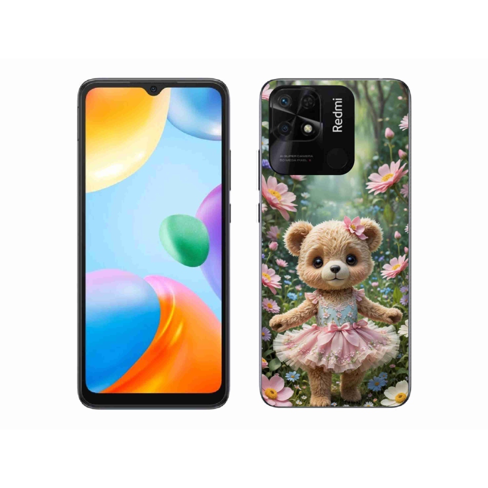 Gél borítás mmCase a Xiaomi Redmi 10C-hez - aranyos mackó virágokkal