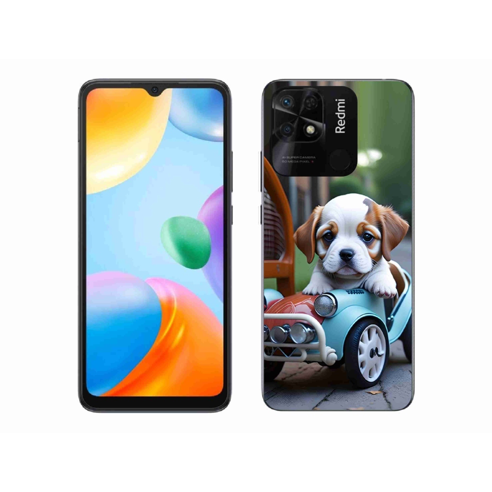 Gél borító mmCase a Xiaomi Redmi 10C-hez - kiskutya a retro autóban