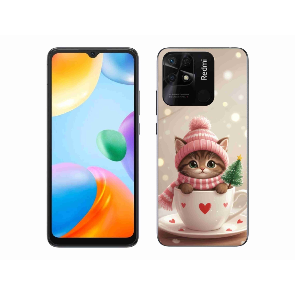 Gél borítás mmCase a Xiaomi Redmi 10C-hez - Karácsonyi cica a csészében