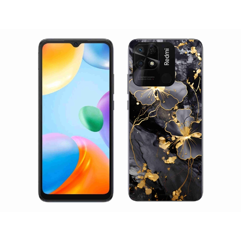 Gél borító mmCase a Xiaomi Redmi 10C-hez - arany virágok