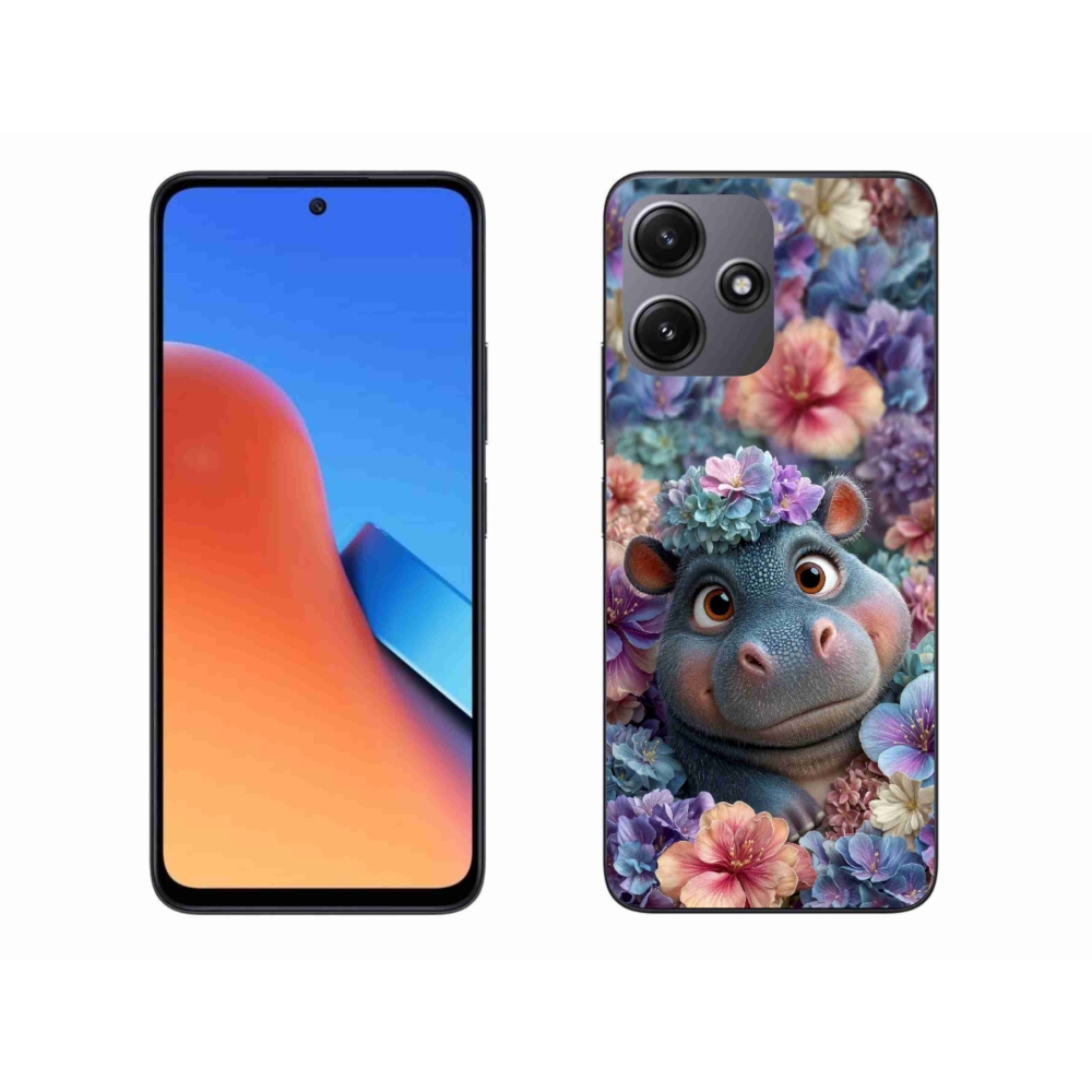 Gél borító mmCase a Xiaomi Redmi 12 5G-hez - víziló virágokban