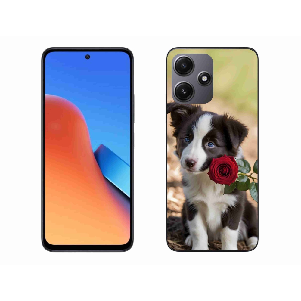 Gél borító mmCase a Xiaomi Redmi 12 5G-hez - aranyos border collie rózsával