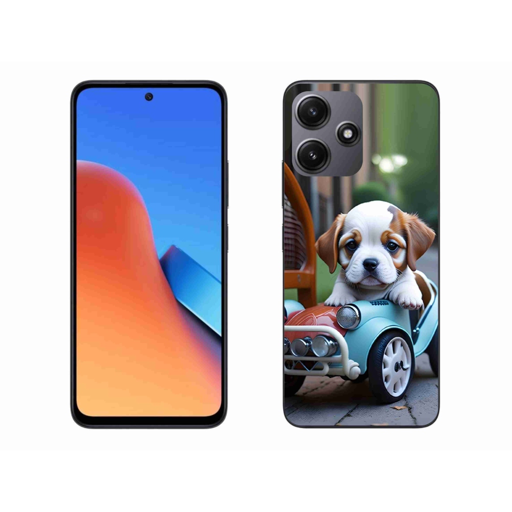 Gél borítás mmCase a Xiaomi Redmi 12 5G - kiskutya retro autóban
