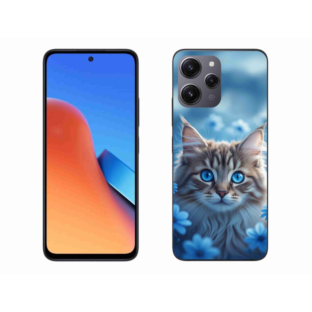 Gél borítás mmCase a Xiaomi Redmi 12-hez - kék virágos cica