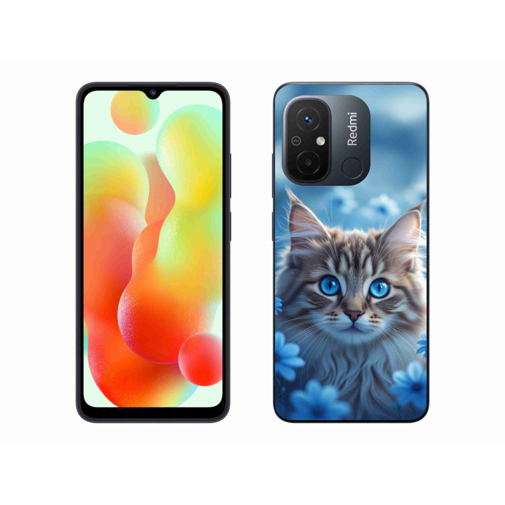Gél borítás mmCase a Xiaomi Redmi 12C-hez - cica kék virágokkal
