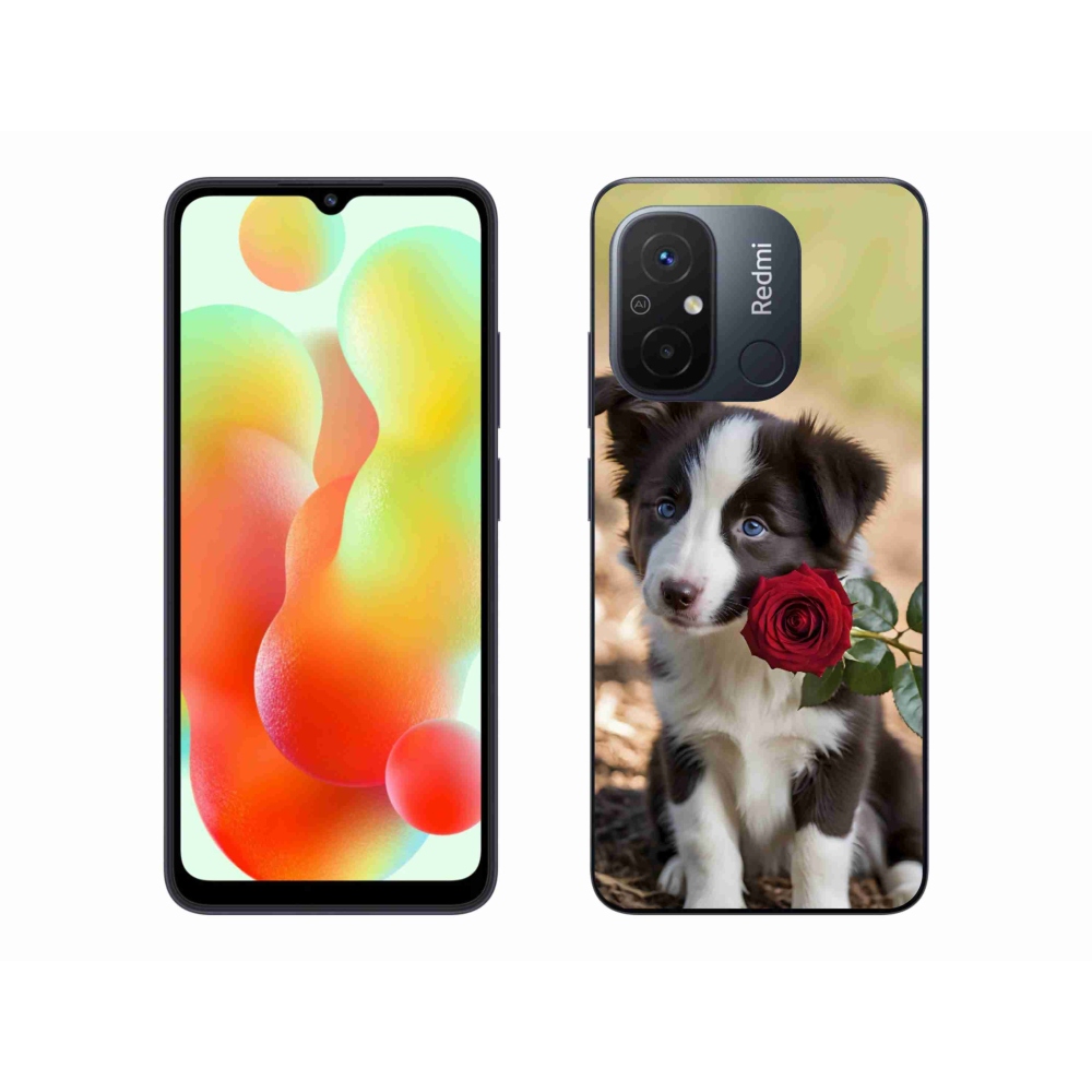 Gél borító mmCase a Xiaomi Redmi 12C-hez - aranyos border collie rózsával