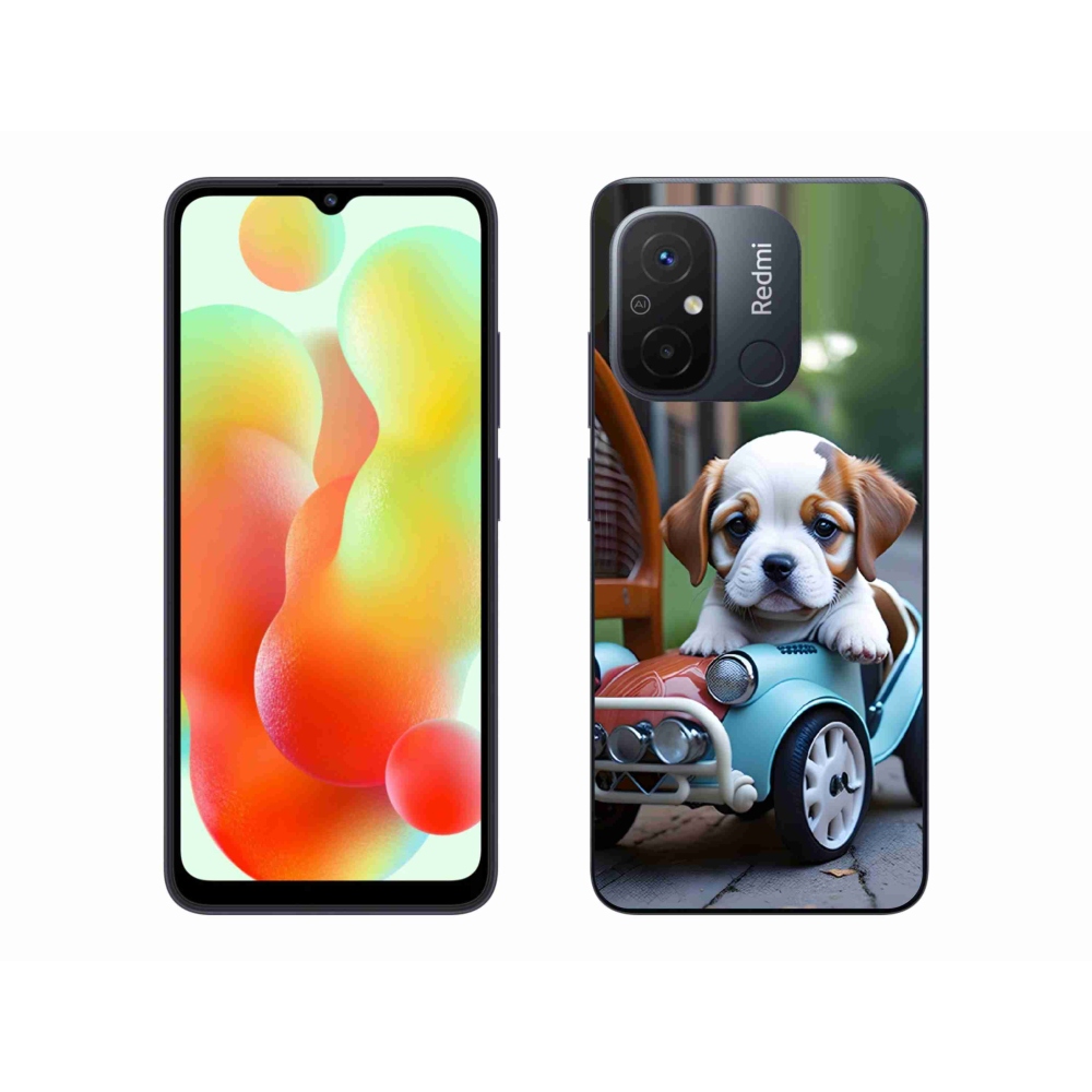 Gél borítás mmCase a Xiaomi Redmi 12C-hez - kiskutya a retro autóban