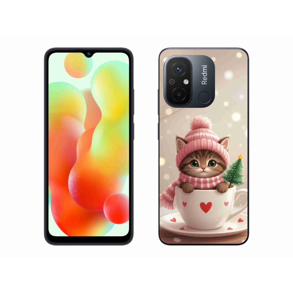 Gél borítás mmCase a Xiaomi Redmi 12C-hez - Karácsonyi cica a csészében