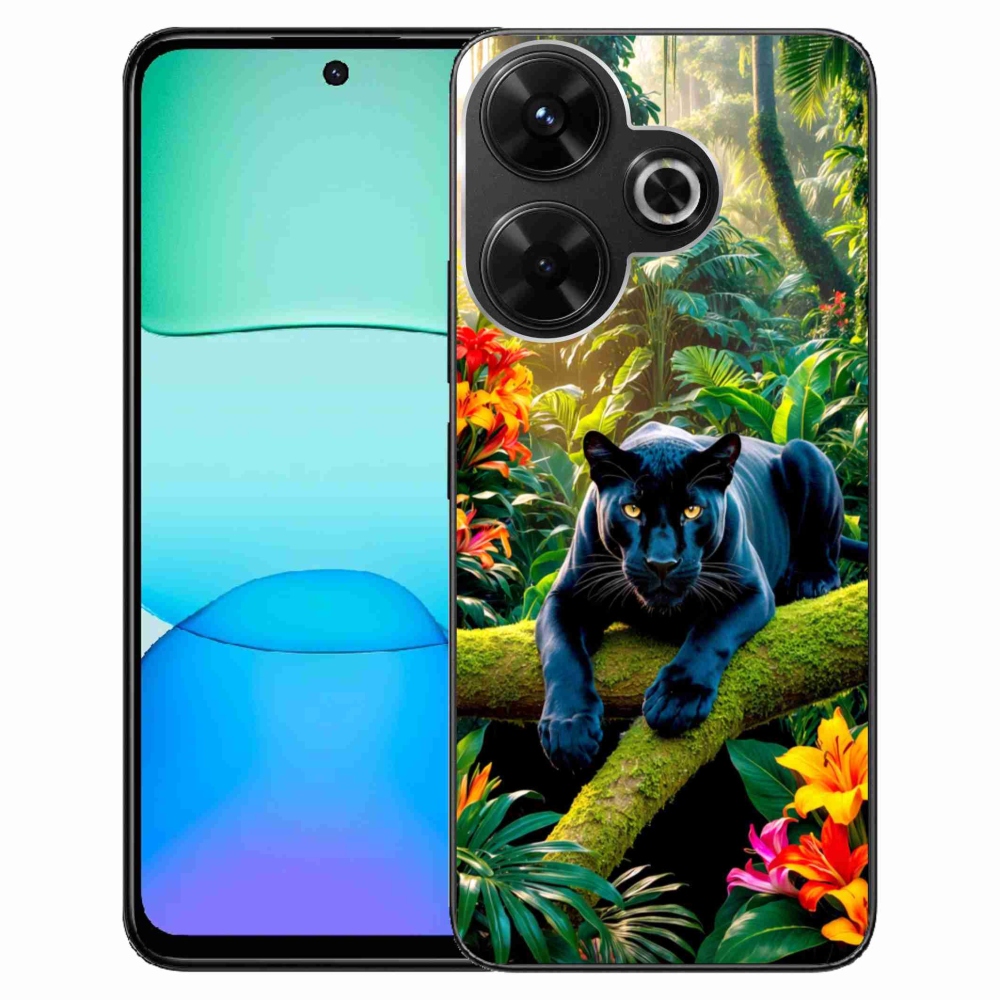 Gél borítás mmCase a Xiaomi Redmi 13 4G/Poco M6 4G számára - fekete párduc a dzsungelben