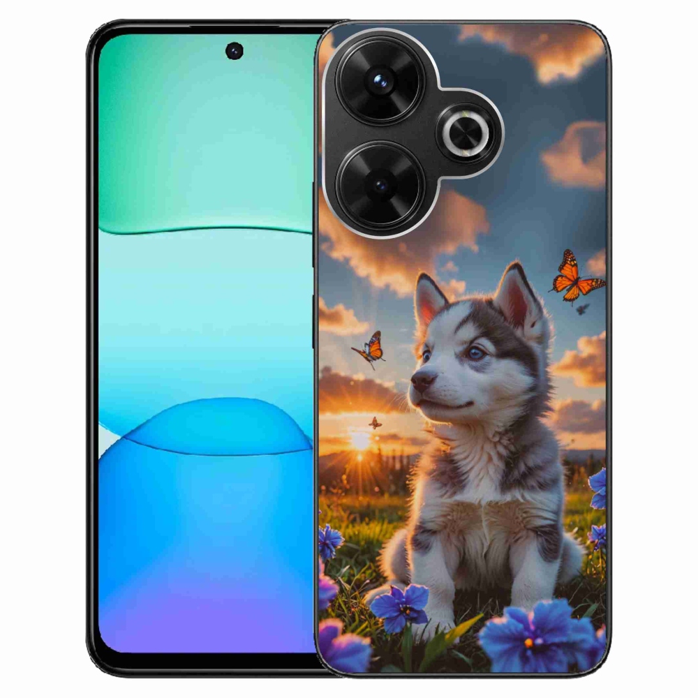 Gél borítás mmCase a Xiaomi Redmi 13 4G/ Poco M6 4G számára - husky a naplementében