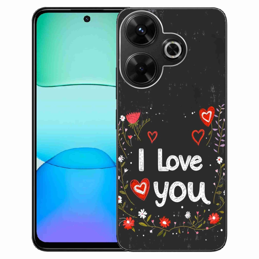 Gél borítás mmCase a Xiaomi Redmi 13 4G/Poco M6 4G - I love you fekete háttérrel