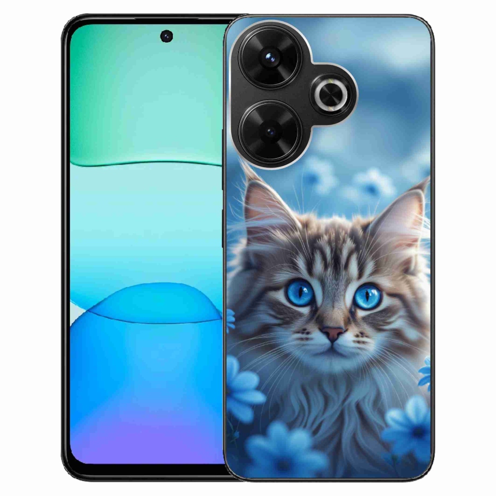 Gél borítás mmCase a Xiaomi Redmi 13 4G / Poco M6 4G számára - kék virágos cica