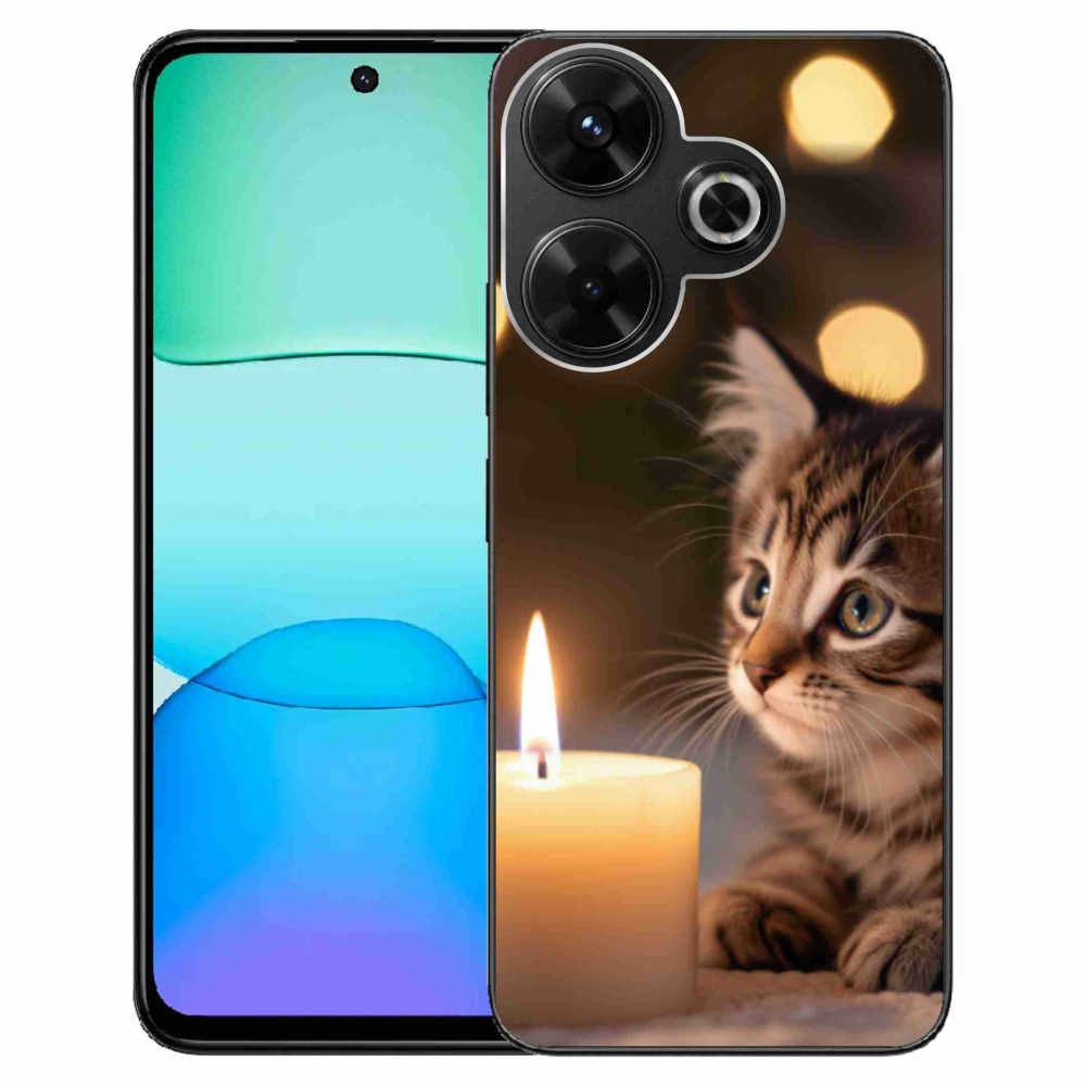 Gél borítás mmCase a Xiaomi Redmi 13 4G/Poco M6 4G - cica és gyertya számára