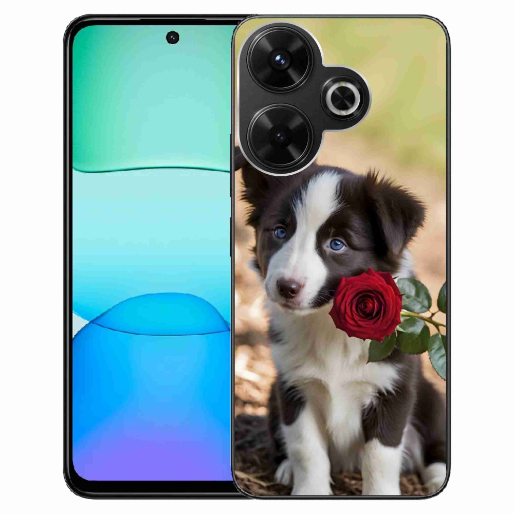 Gél borítás mmCase a Xiaomi Redmi 13 4G/ Poco M6 4G számára - aranyos border collie rózsával