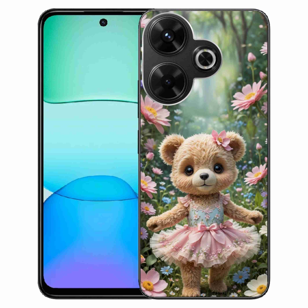 Gél borítás mmCase a Xiaomi Redmi 13 4G / Poco M6 4G számára - aranyos virágos mackó virágokban