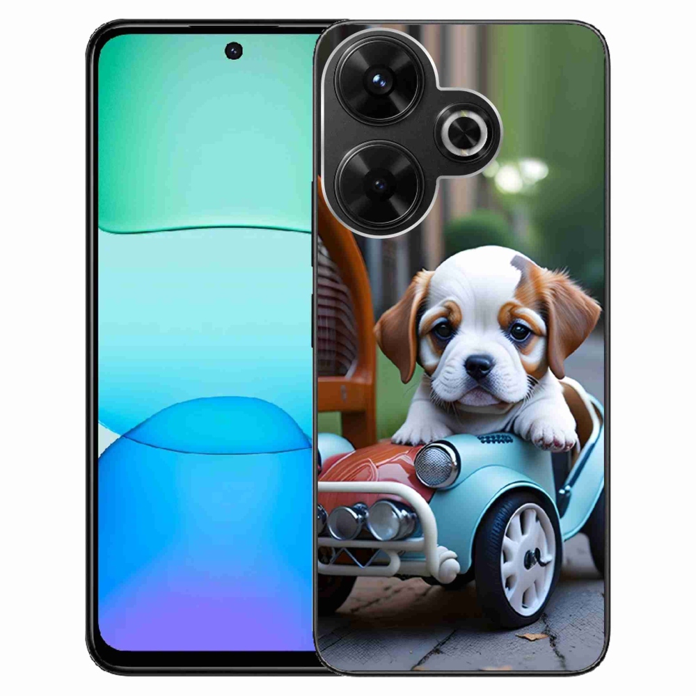 Gél borítás mmCase a Xiaomi Redmi 13 4G / Poco M6 4G - kiskutya egy retro autóban