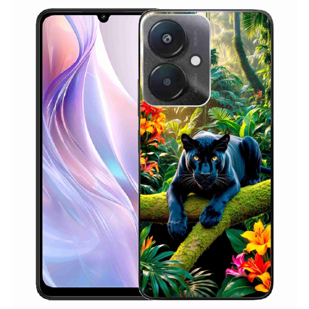 Gél borító mmCase a Xiaomi Redmi 13C 5G számára - fekete párduc a dzsungelben