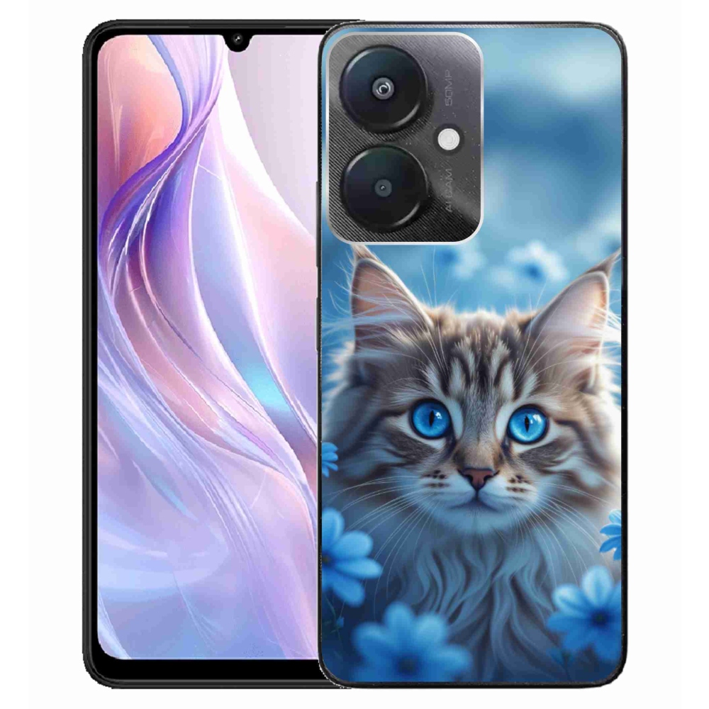 Gél borító mmCase a Xiaomi Redmi 13C 5G-hez - kék virágos cica