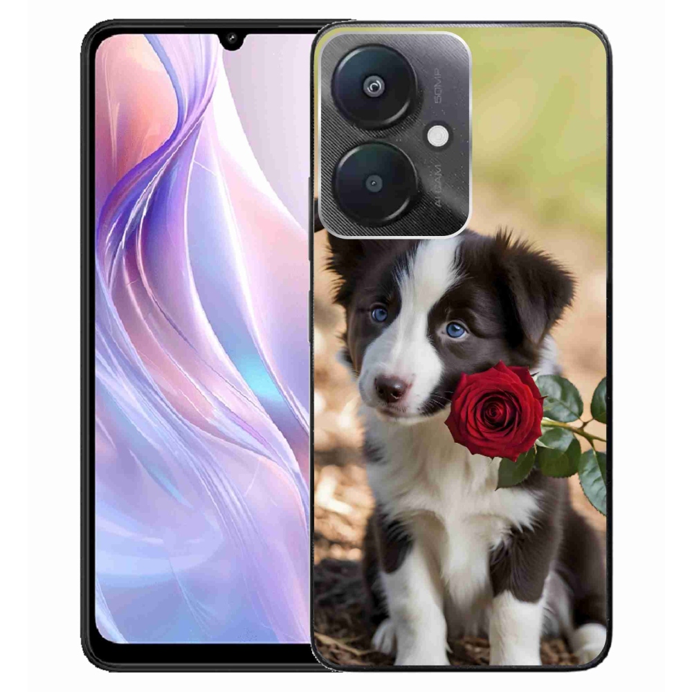 Gél borító mmCase a Xiaomi Redmi 13C 5G számára - aranyos border collie rózsával