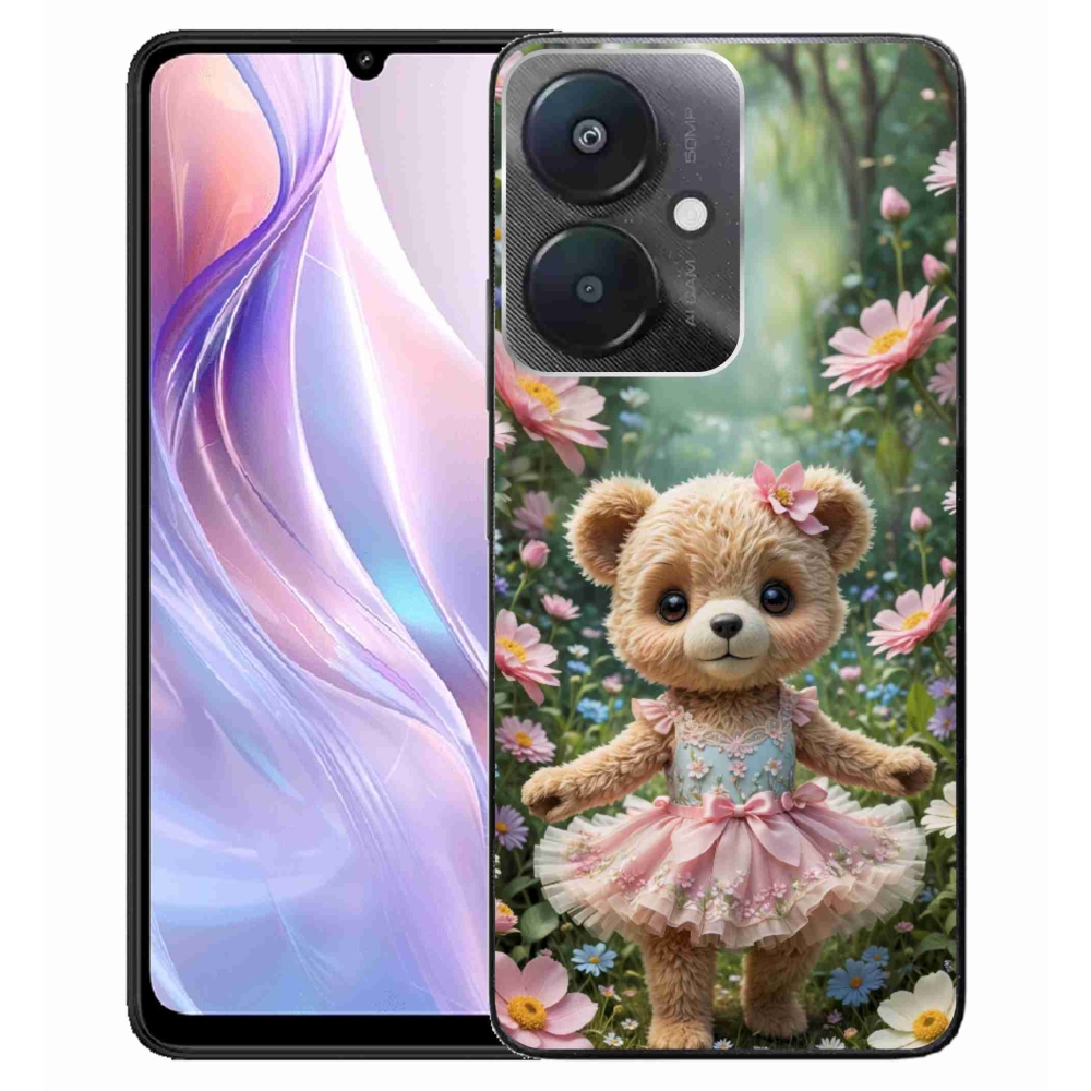 Gél borító mmCase a Xiaomi Redmi 13C 5G számára - aranyos mackó virágokkal