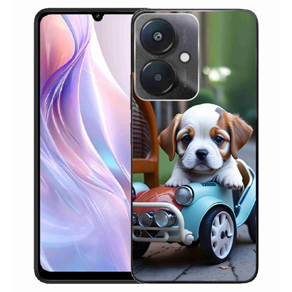 Gél borító mmCase a Xiaomi Redmi 13C 5G - kiskutya retro autóban