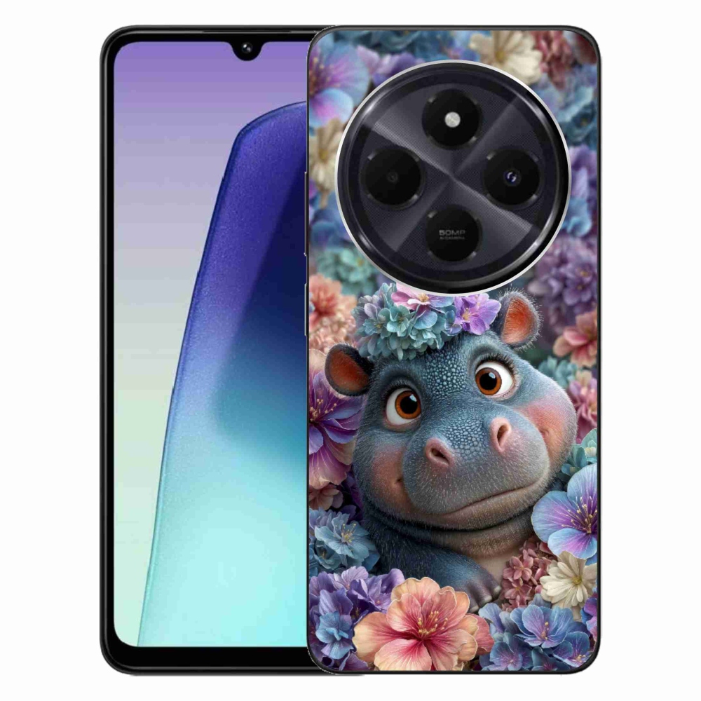 Gél borító mmCase a Xiaomi Redmi 14C/Poco C75-hez - víziló virágokban