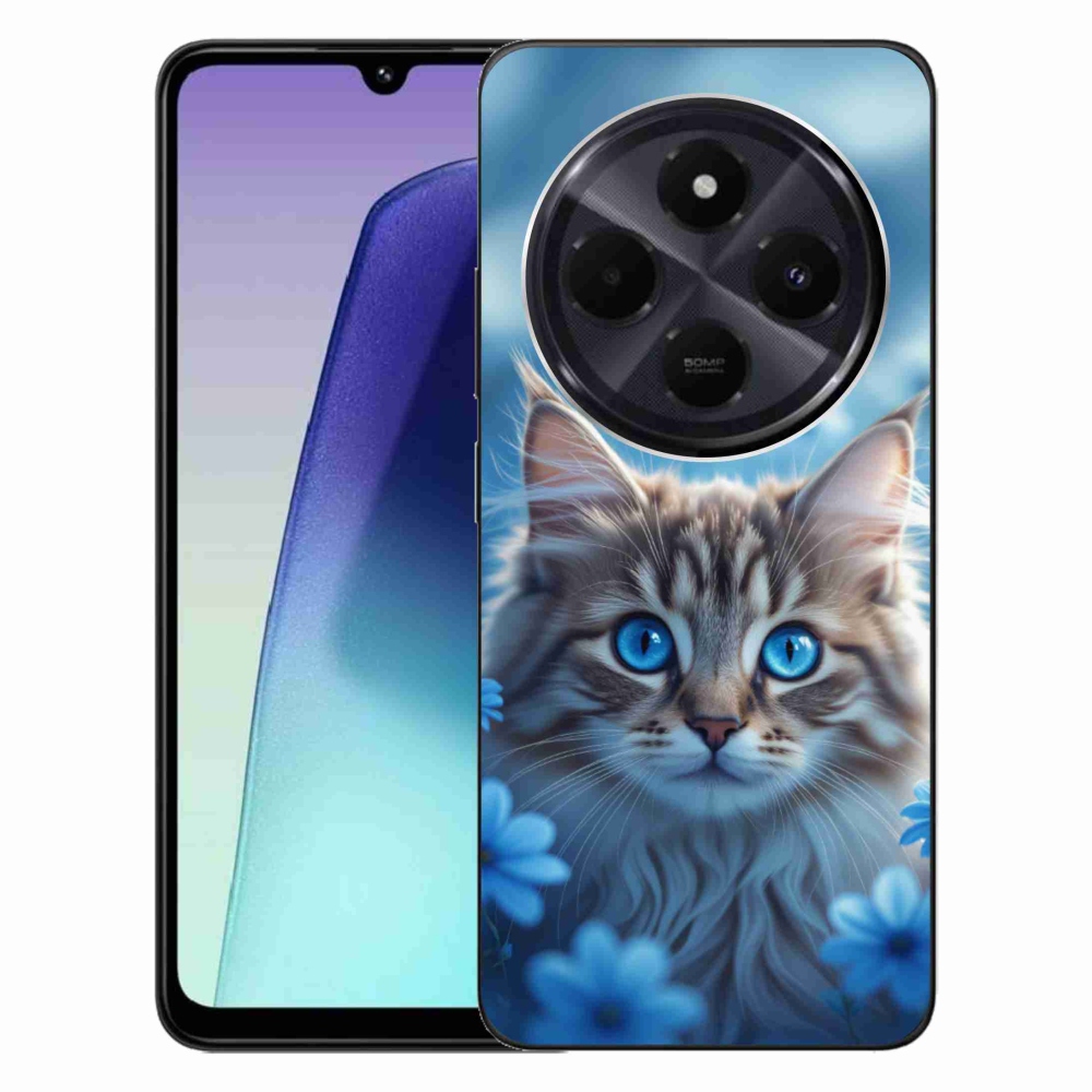 Gél borítás mmCase a Xiaomi Redmi 14C/Poco C75-hez - kék virágos cica