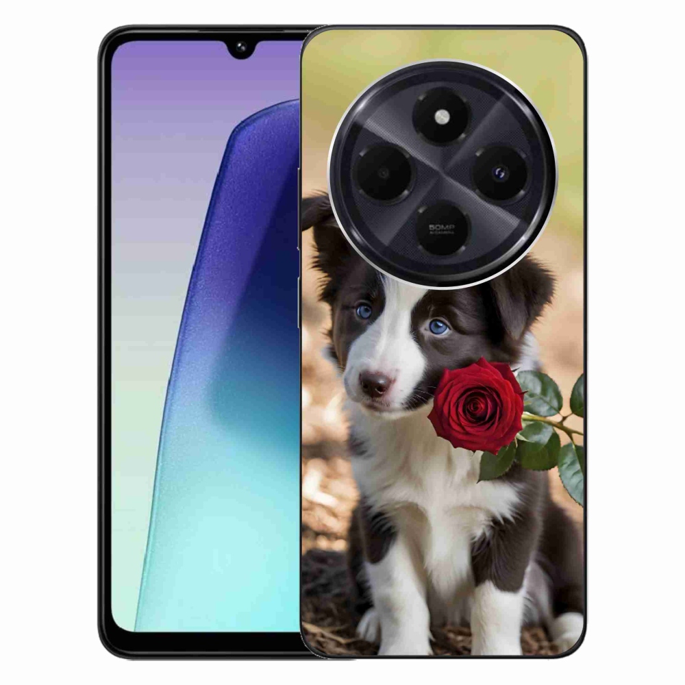Gél borító mmCase a Xiaomi Redmi 14C/Poco C75-hez - aranyos border collie rózsával