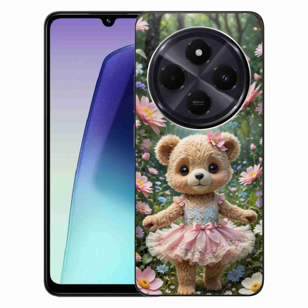 Gél borítás mmCase a Xiaomi Redmi 14C/Poco C75-hez - aranyos virágos mackó virágokban