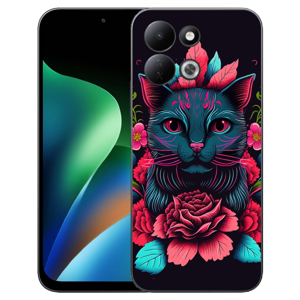 mmCase géltok a Xiaomi Redmi 17 4G/5G-hez – virágok és macska