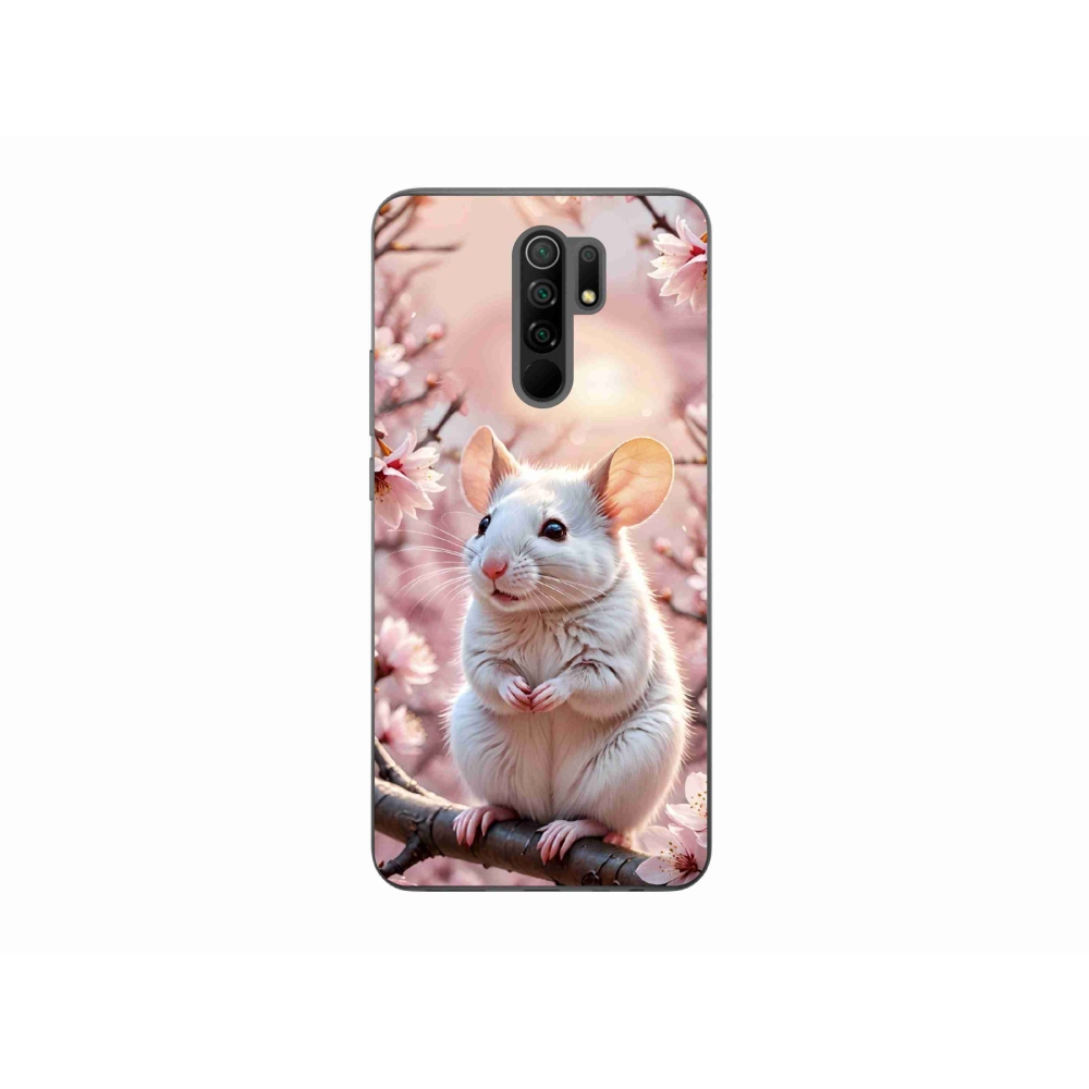 Gél borító mmCase a Xiaomi Redmi 9-hez - fehér egér az ágon