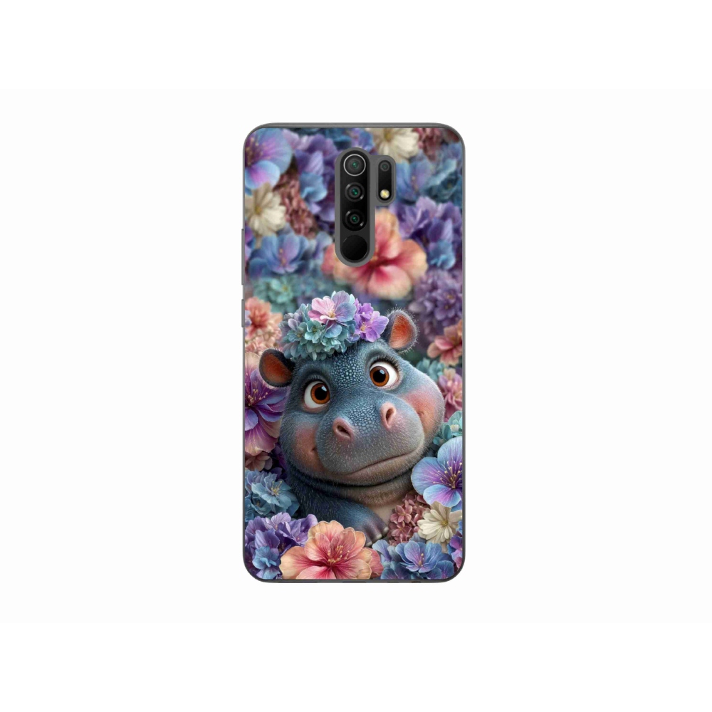 Gél borítás mmCase a Xiaomi Redmi 9-hez - víziló virágokban