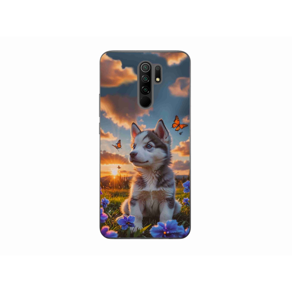 Gél borítás mmCase a Xiaomi Redmi 9-hez - husky a naplementében