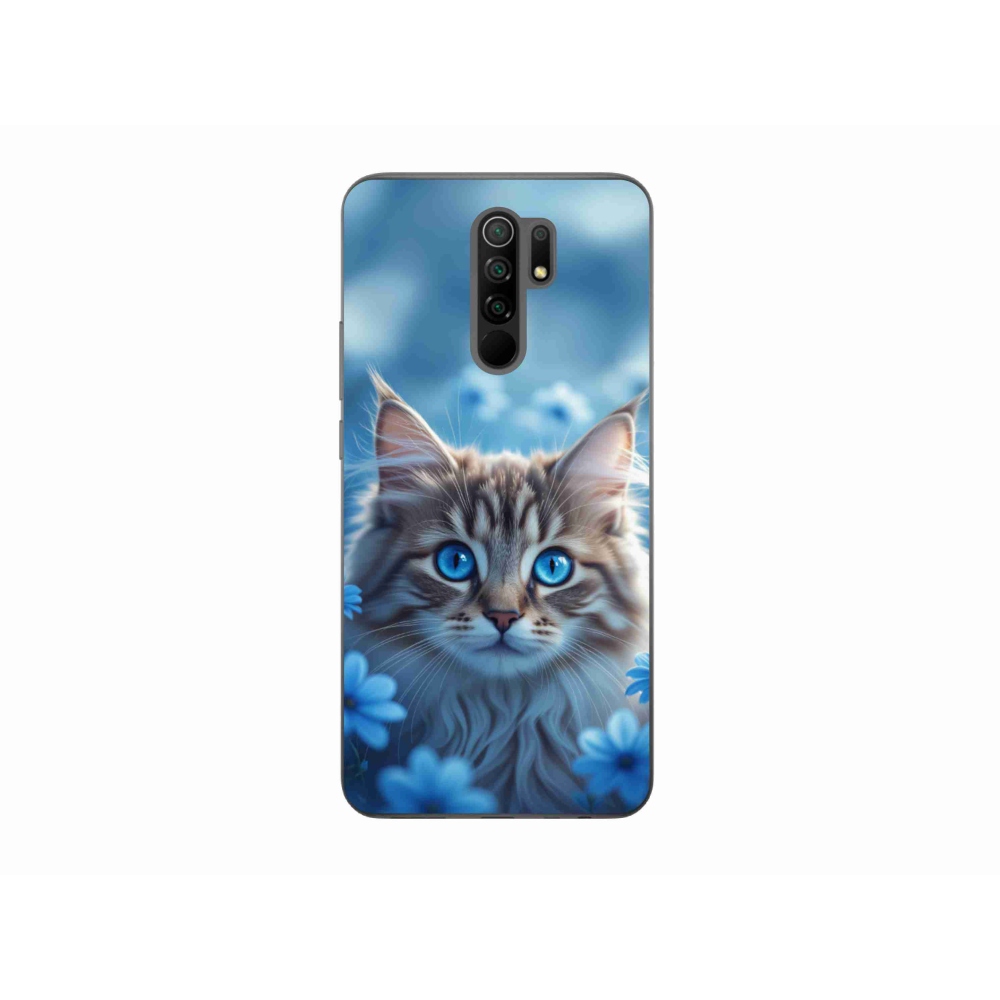 Gél borítás mmCase a Xiaomi Redmi 9-hez - cica kék virágokkal