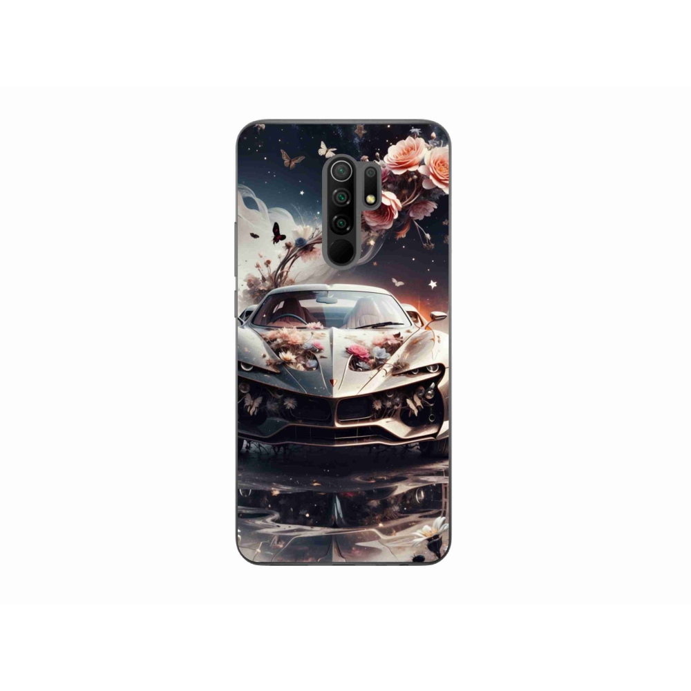 Gél borító mmCase a Xiaomi Redmi 9-hez - virágos sportkocsi