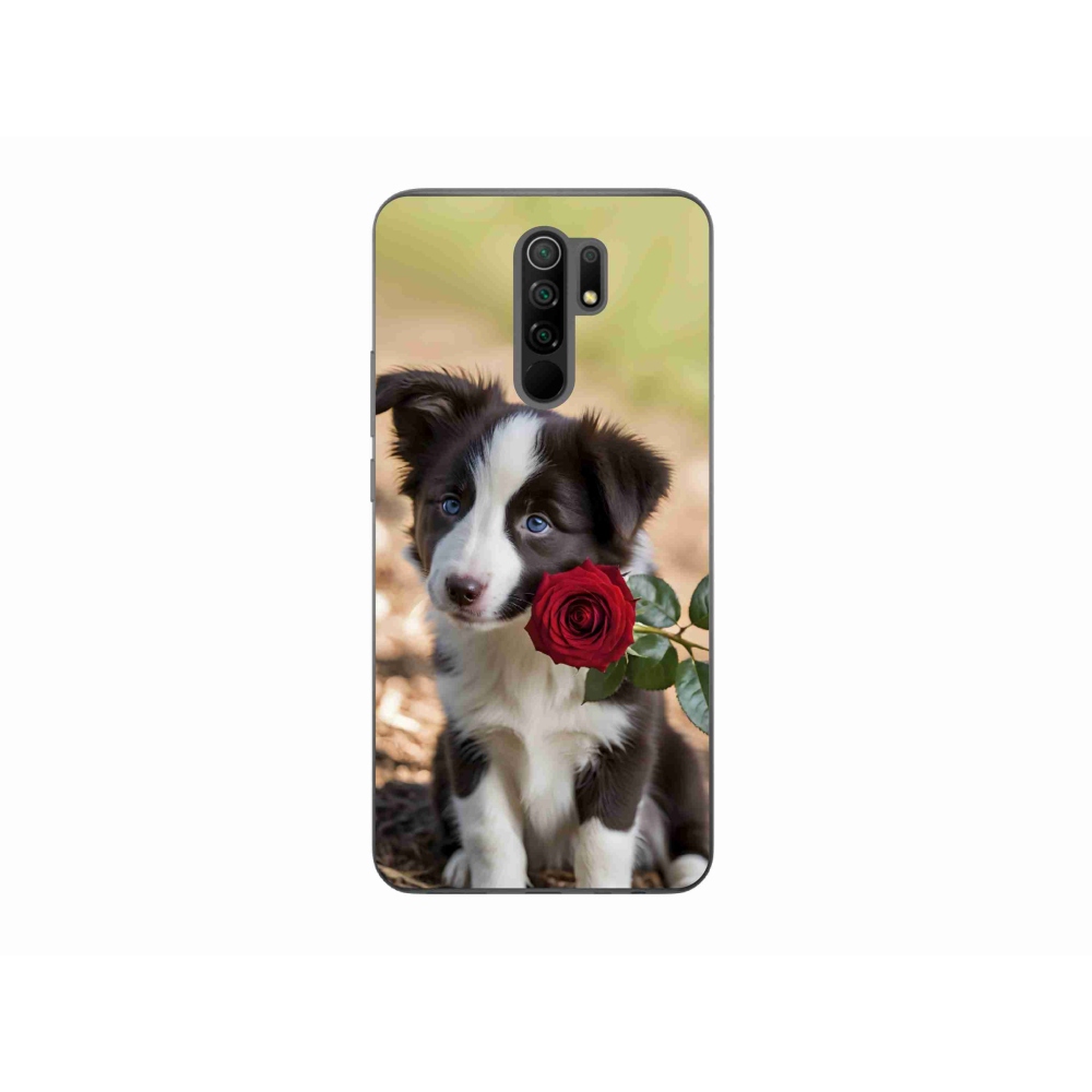 Gél borító mmCase a Xiaomi Redmi 9-hez - aranyos border collie rózsával