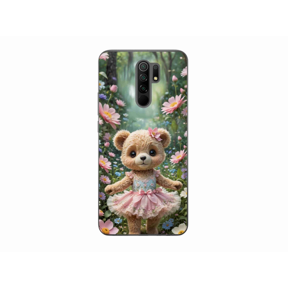 Gél borítás mmCase a Xiaomi Redmi 9-hez - aranyos mackó virágokkal