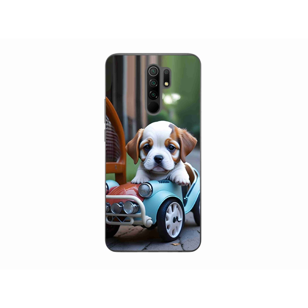Gél borító mmCase a Xiaomi Redmi 9-hez - kiskutya a retro autóban