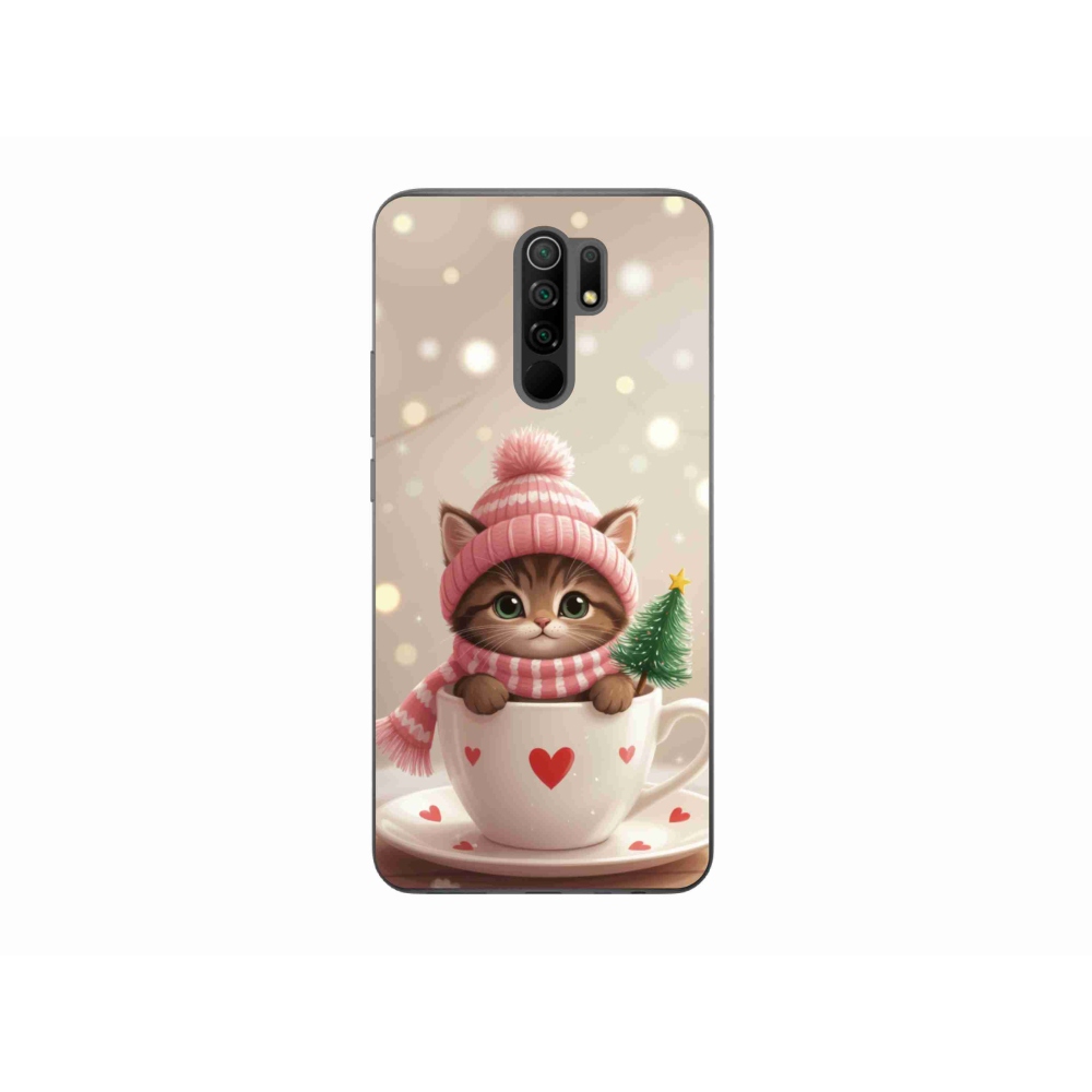 Gél borítás mmCase a Xiaomi Redmi 9-hez - Karácsonyi cica a csészében