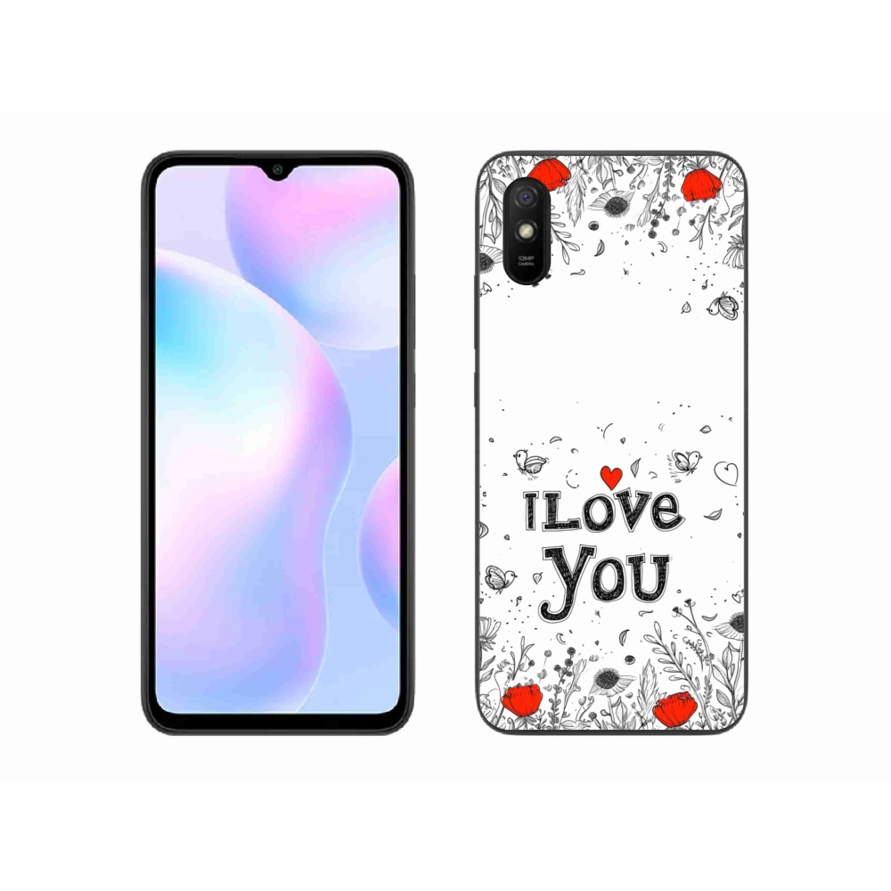 Gél borító mmCase a Xiaomi Redmi 9A - I love you fehér háttérrel